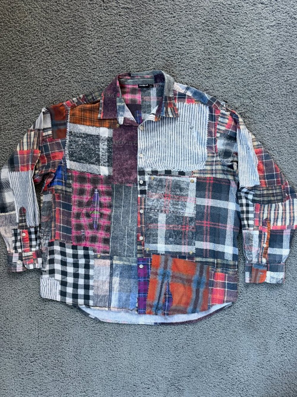 Desigual Men’s Patchwork Plaid Distressed Shirt XXL - 3D Illusion Design - VGUC - Picture 4 of 16